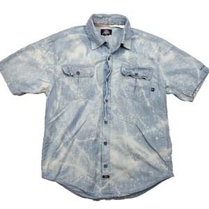 Vintage 90s Dickies Faded Denim Workwear Shirt Mens Y2K Acid Wash Front Pockets
